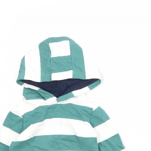 Marks and Spencer Boys Green Striped Cotton Pullover Hoodie Size 2-3 Years Pullover