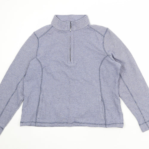 Marks and Spencer Womens Blue Striped 100% Cotton Pullover Sweatshirt Size 16 Zip