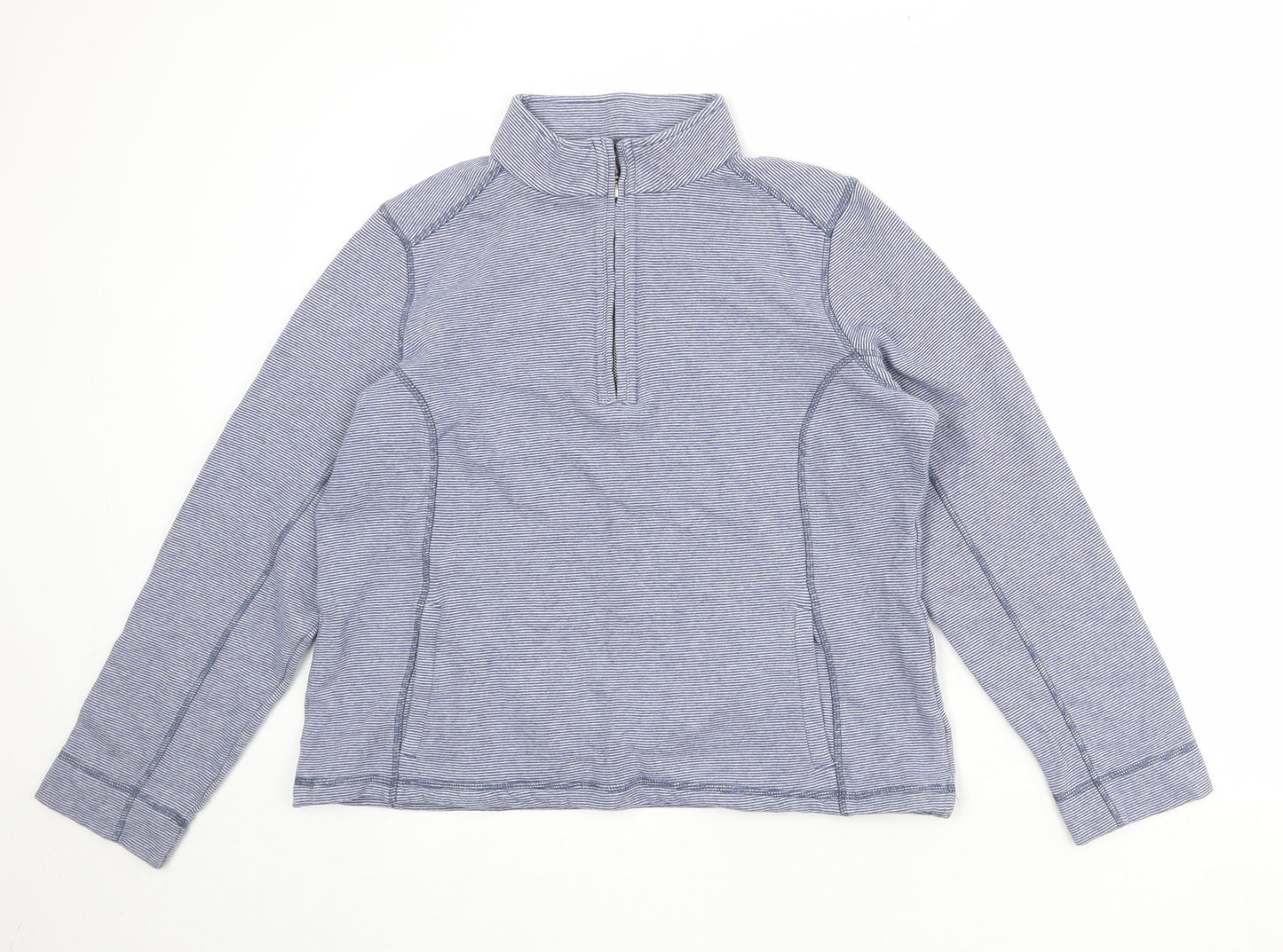 Marks and Spencer Womens Blue Striped 100% Cotton Pullover Sweatshirt Size 16 Zip