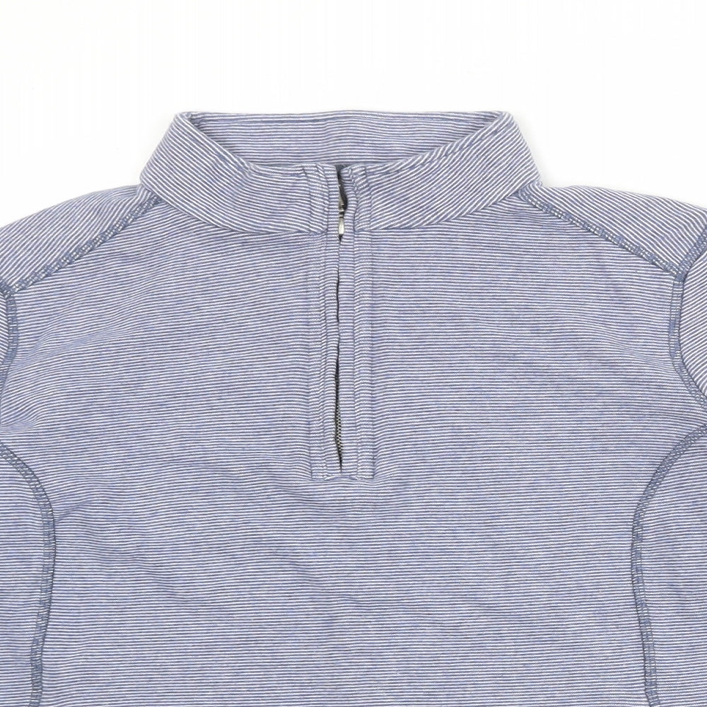 Marks and Spencer Womens Blue Striped 100% Cotton Pullover Sweatshirt Size 16 Zip