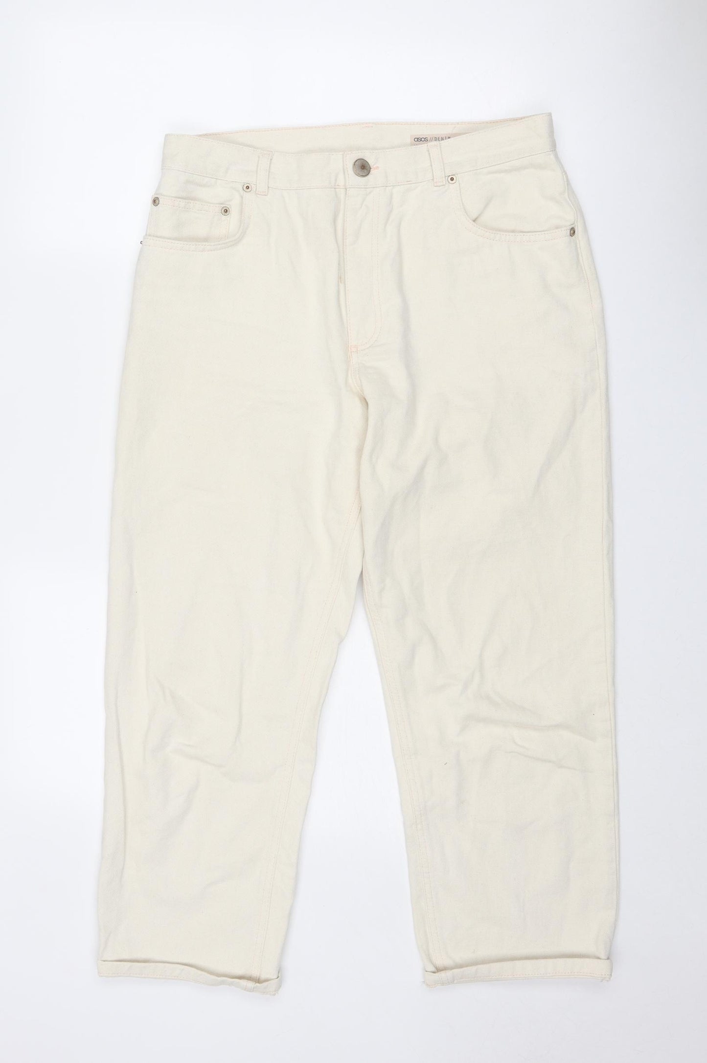 ASOS Womens Ivory Cotton Straight Jeans Size 32 in Regular Zip