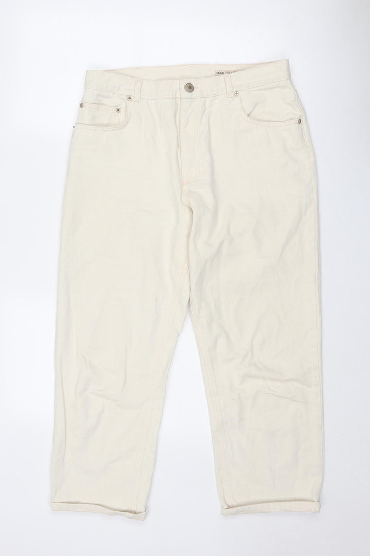 ASOS Womens Ivory Cotton Straight Jeans Size 32 in Regular Zip