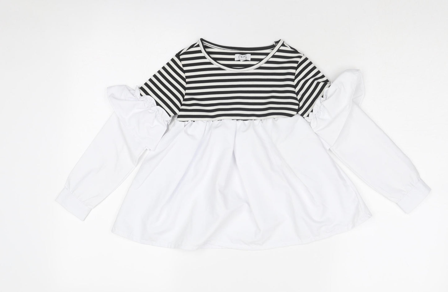 OVS Girls White Striped Polyester A-Line Size 4-5 Years Round Neck Pullover