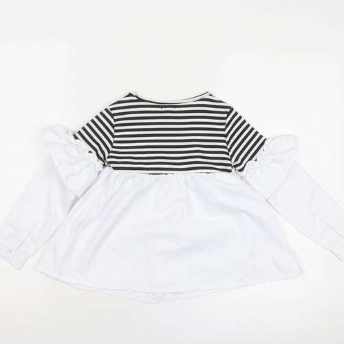 OVS Girls White Striped Polyester A-Line Size 4-5 Years Round Neck Pullover