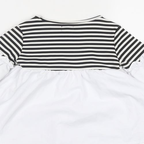 OVS Girls White Striped Polyester A-Line Size 4-5 Years Round Neck Pullover