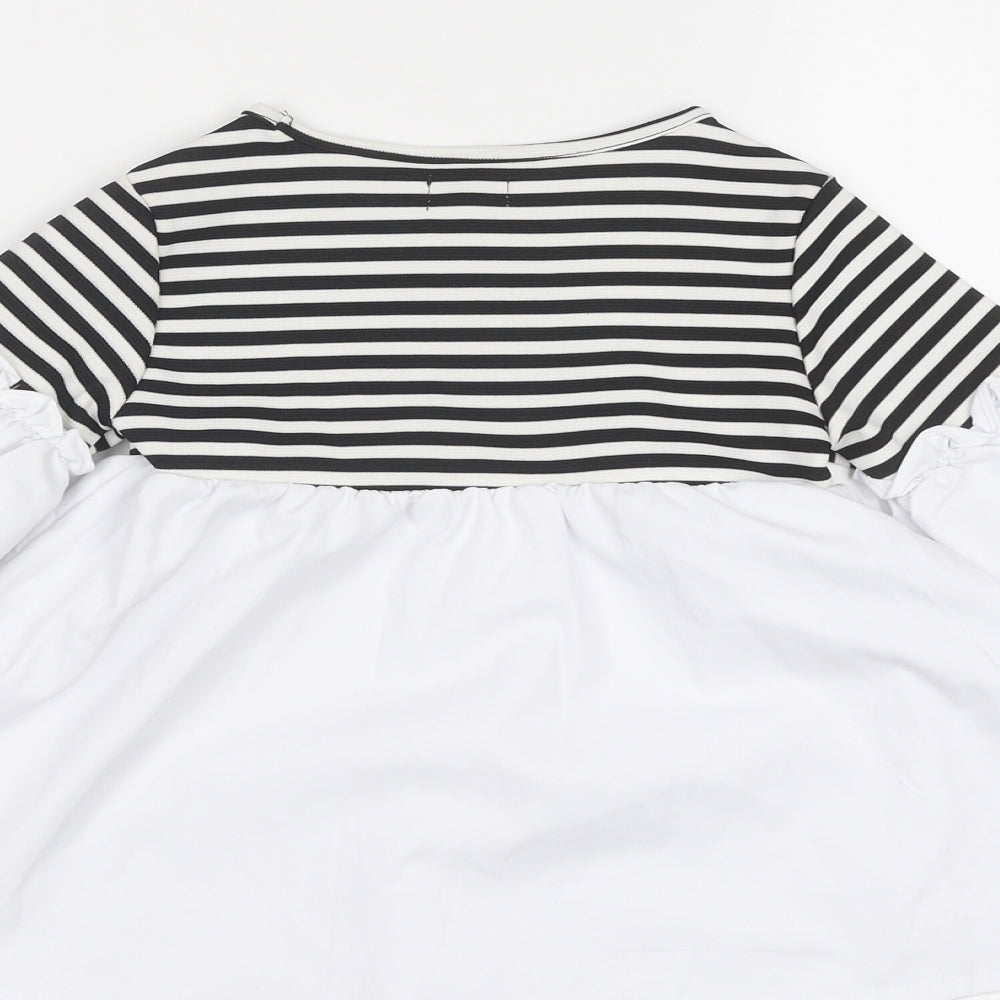 OVS Girls White Striped Polyester A-Line Size 4-5 Years Round Neck Pullover