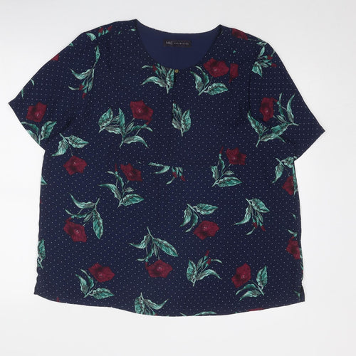 Marks and Spencer Womens Blue Geometric Polyester Basic Blouse Size 16 Round Neck