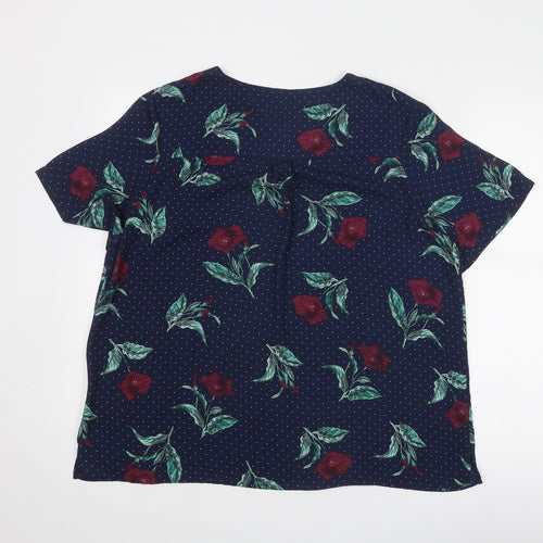 Marks and Spencer Womens Blue Geometric Polyester Basic Blouse Size 16 Round Neck