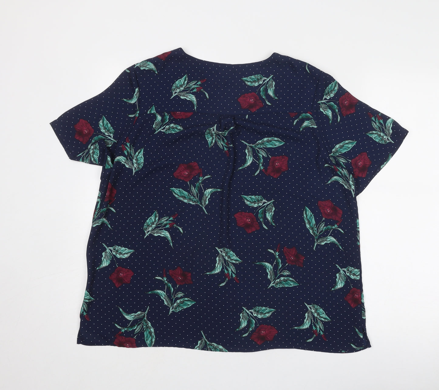 Marks and Spencer Womens Blue Geometric Polyester Basic Blouse Size 16 Round Neck