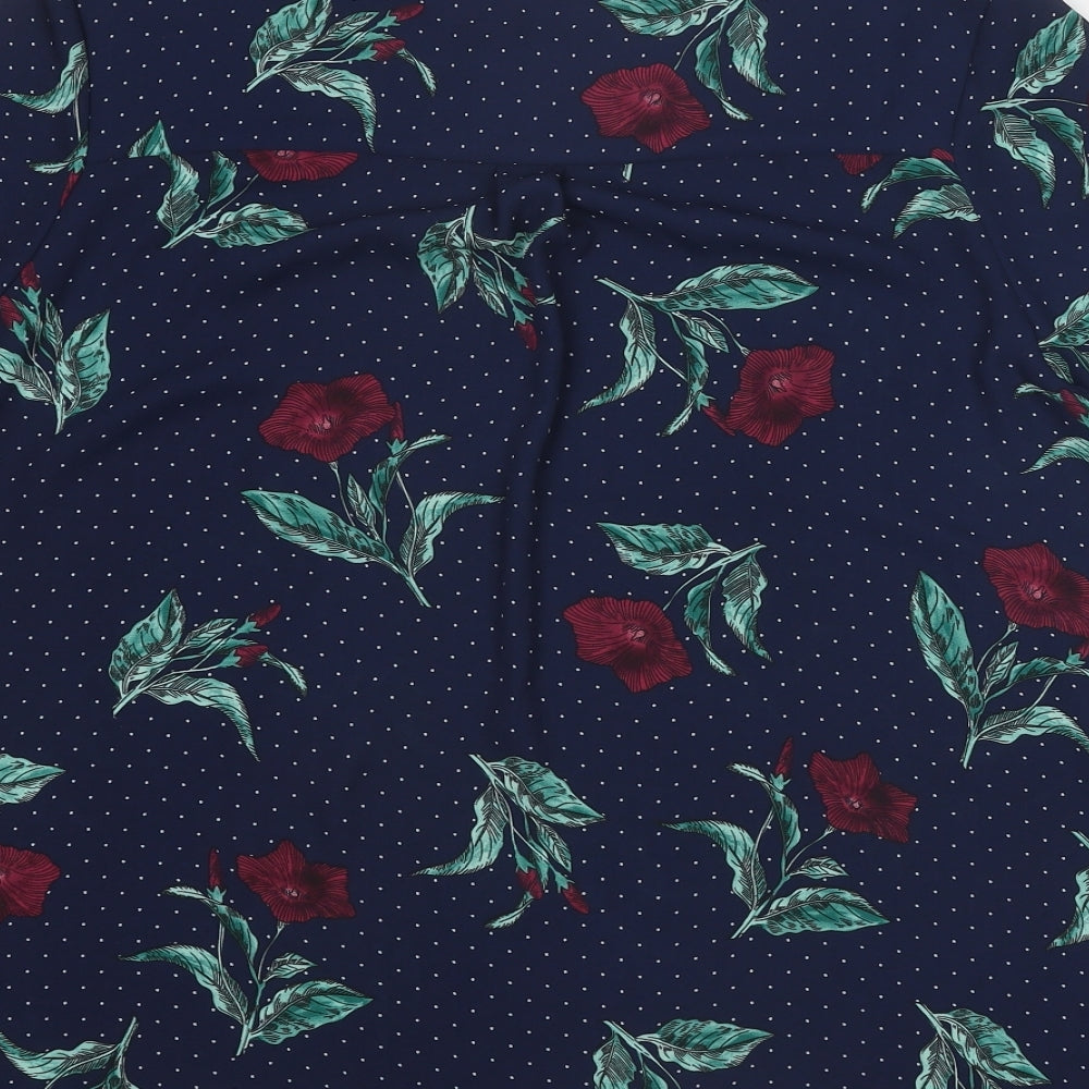 Marks and Spencer Womens Blue Geometric Polyester Basic Blouse Size 16 Round Neck