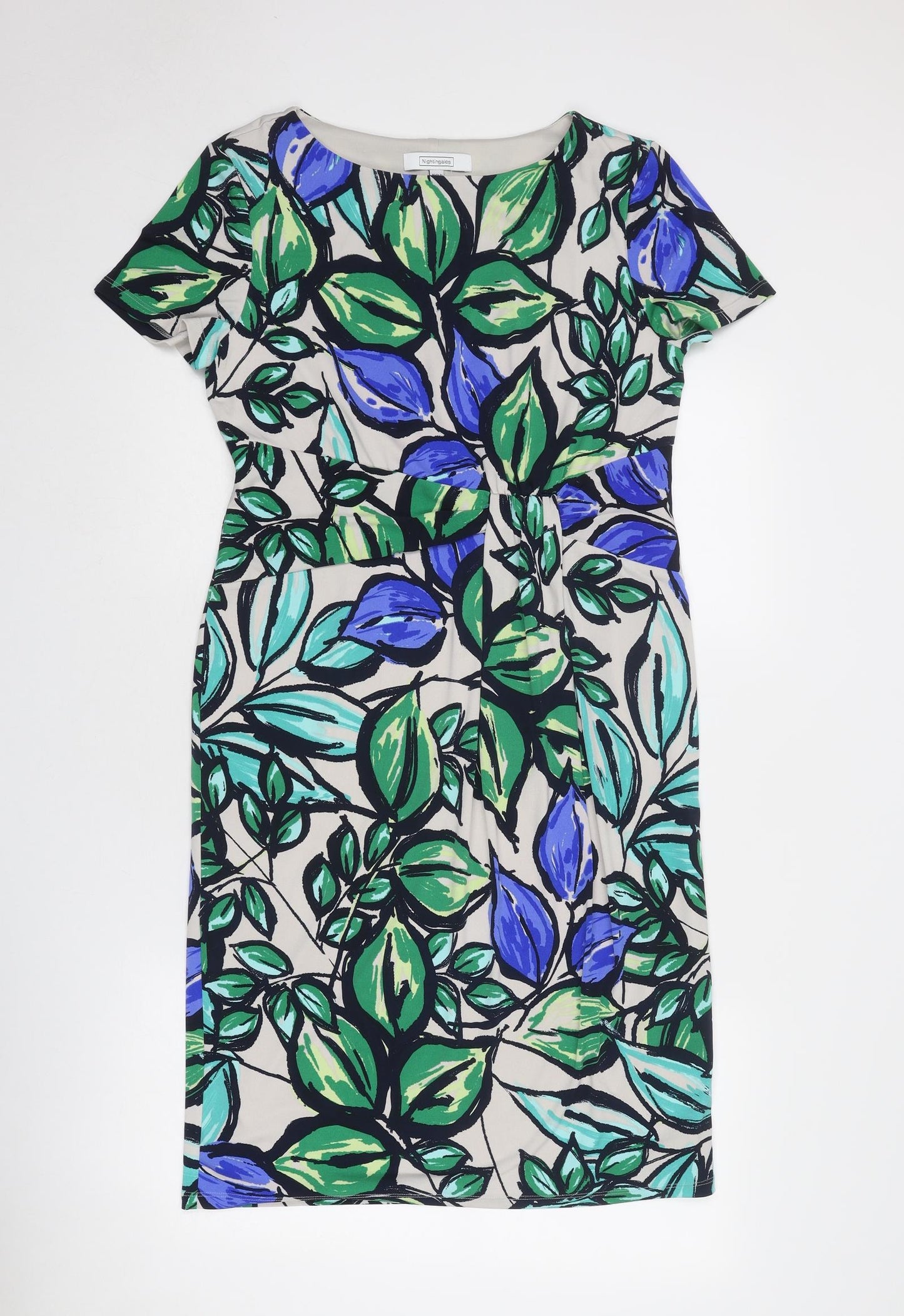 Nightingales Womens Multicoloured Geometric Polyester A-Line Size 12 Round Neck Pullover - Leaf Pattern