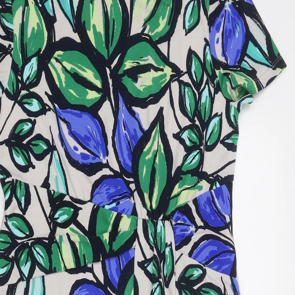 Nightingales Womens Multicoloured Geometric Polyester A-Line Size 12 Round Neck Pullover - Leaf Pattern