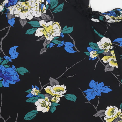Dorothy Perkins Womens Black Floral Polyester Basic Blouse Size 12 Round Neck - Cold Shoulder