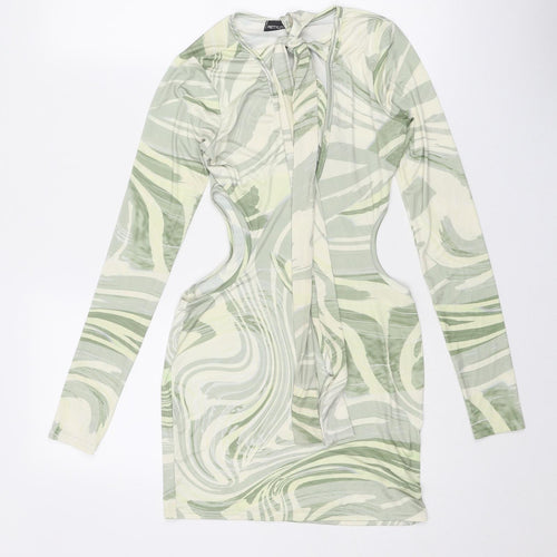 PRETTYLITTLETHING Womens Green Geometric Polyester Bodycon Size 8 Round Neck Pullover