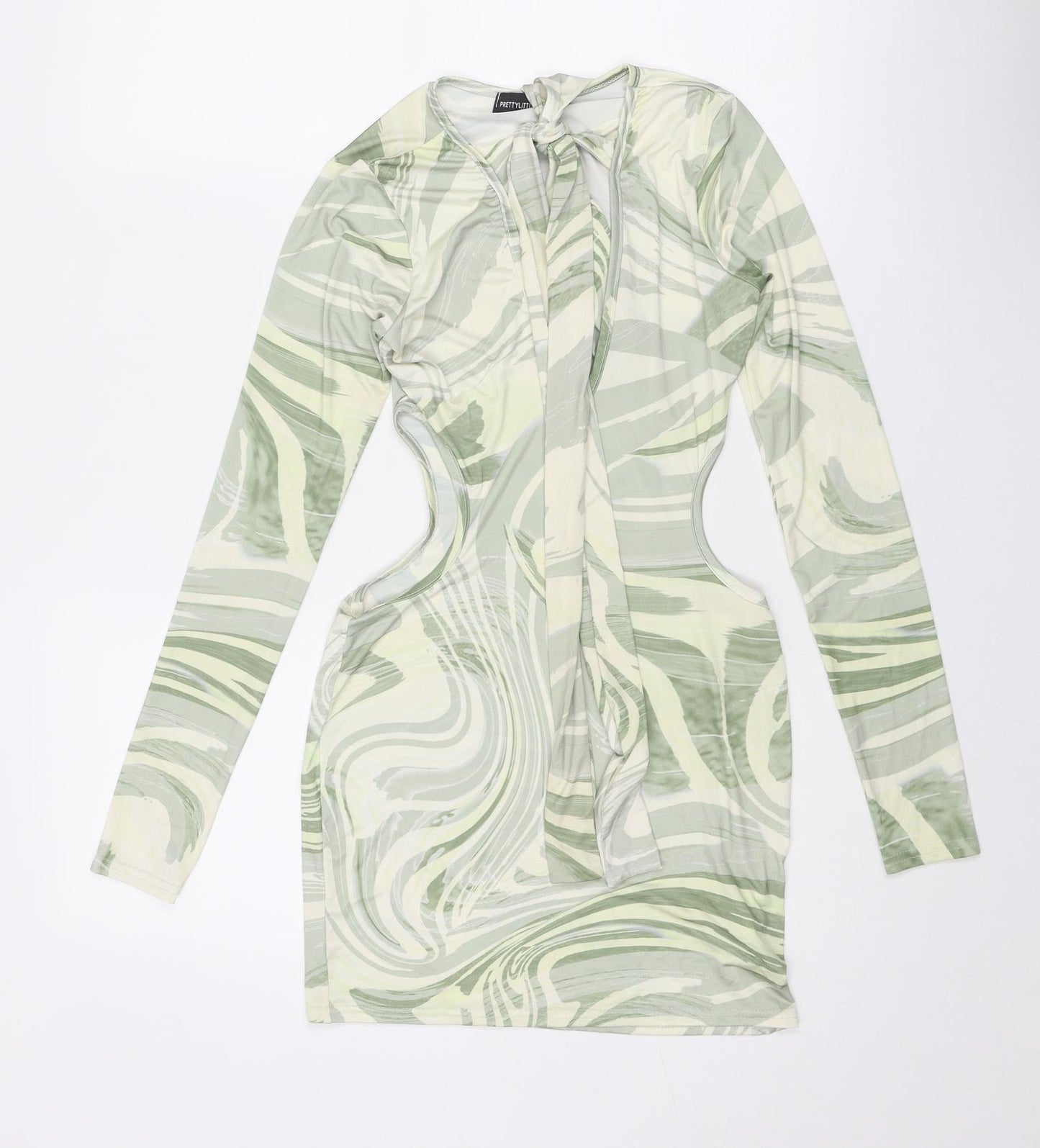 PRETTYLITTLETHING Womens Green Geometric Polyester Bodycon Size 8 Round Neck Pullover