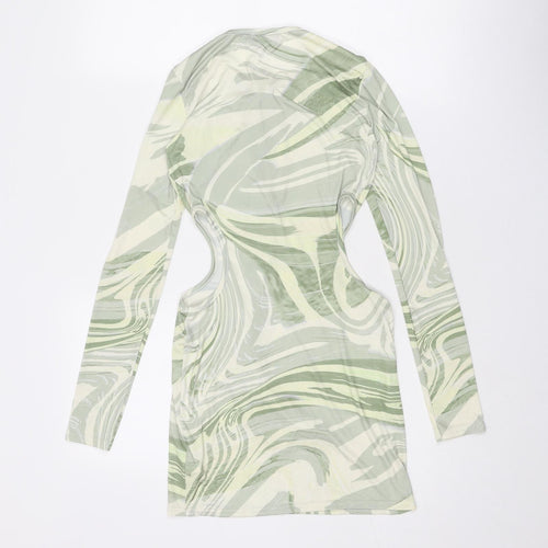 PRETTYLITTLETHING Womens Green Geometric Polyester Bodycon Size 8 Round Neck Pullover
