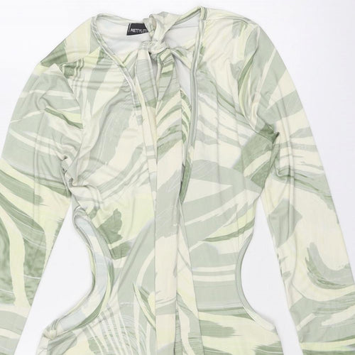PRETTYLITTLETHING Womens Green Geometric Polyester Bodycon Size 8 Round Neck Pullover