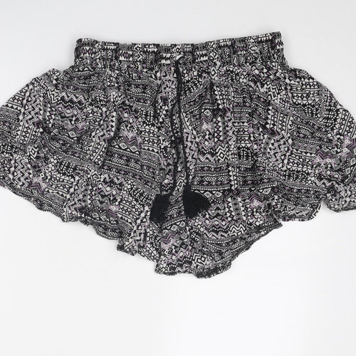 Boohoo Womens Black Geometric Polyester Basic Shorts Size 16 Regular Drawstring