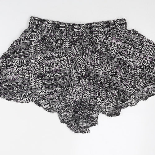Boohoo Womens Black Geometric Polyester Basic Shorts Size 16 Regular Drawstring