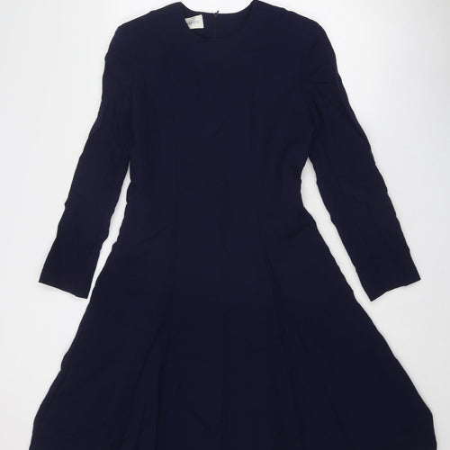 Berkertex Womens Blue Wool Fit & Flare Size 10 Round Neck Zip
