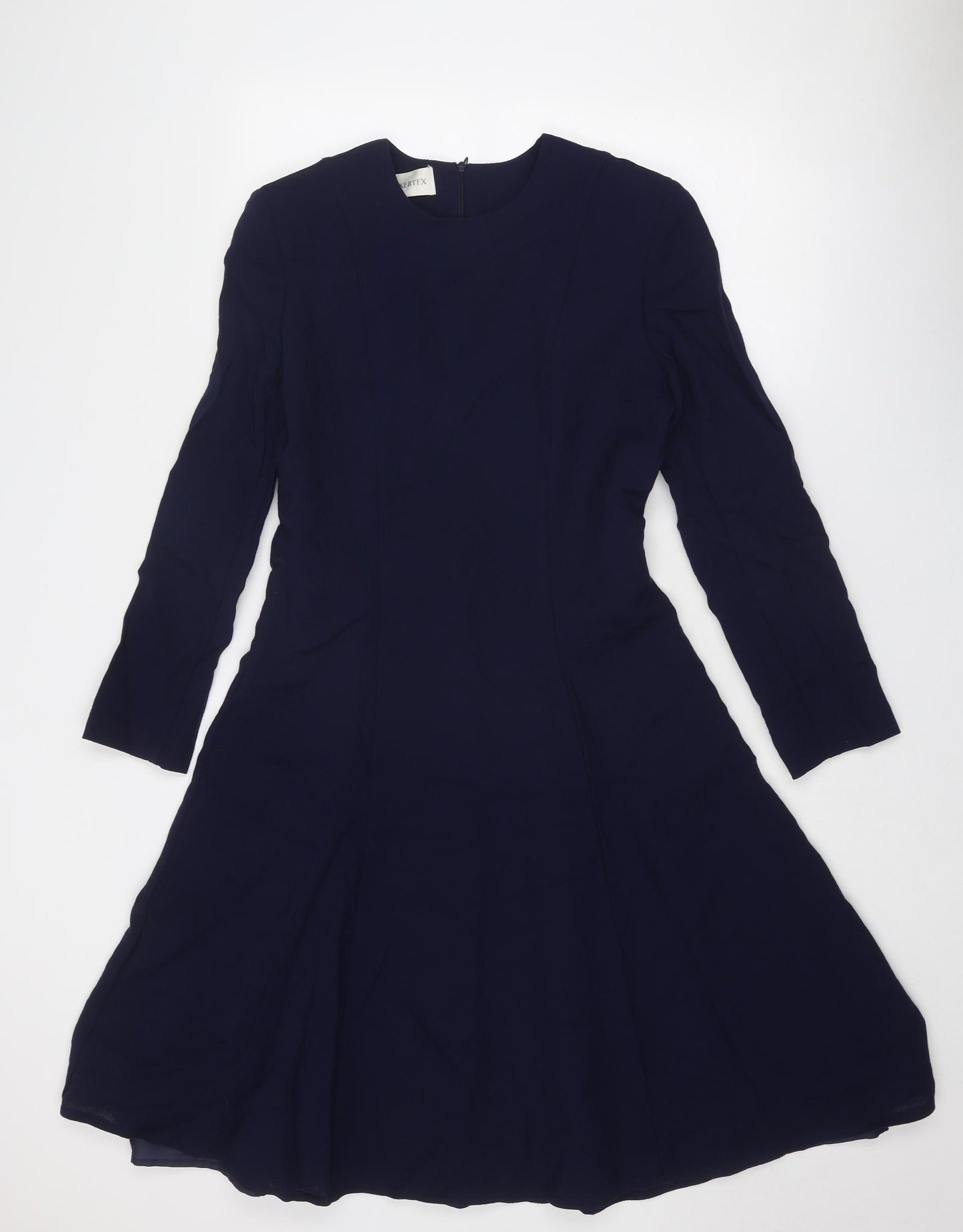 Berkertex Womens Blue Wool Fit & Flare Size 10 Round Neck Zip