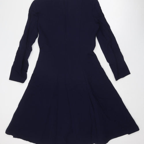 Berkertex Womens Blue Wool Fit & Flare Size 10 Round Neck Zip