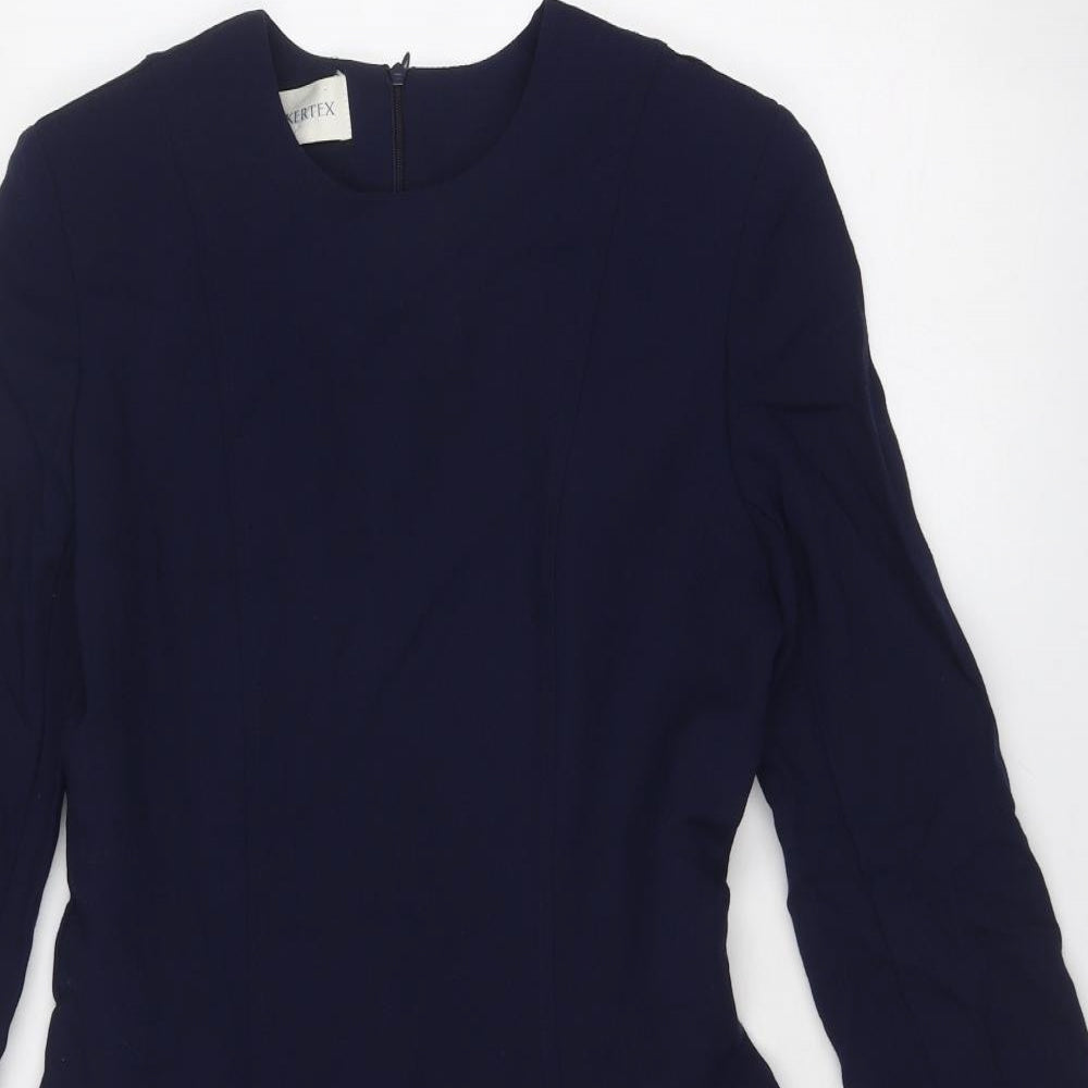Berkertex Womens Blue Wool Fit & Flare Size 10 Round Neck Zip