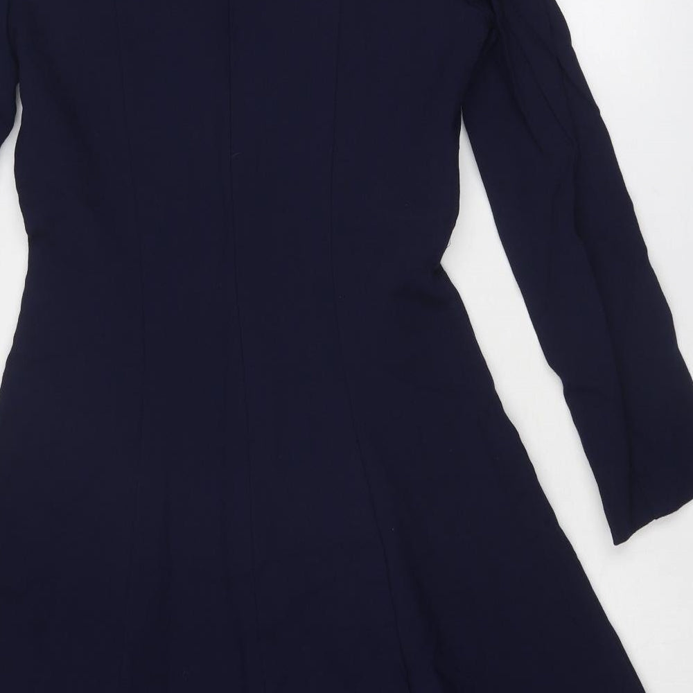 Berkertex Womens Blue Wool Fit & Flare Size 10 Round Neck Zip