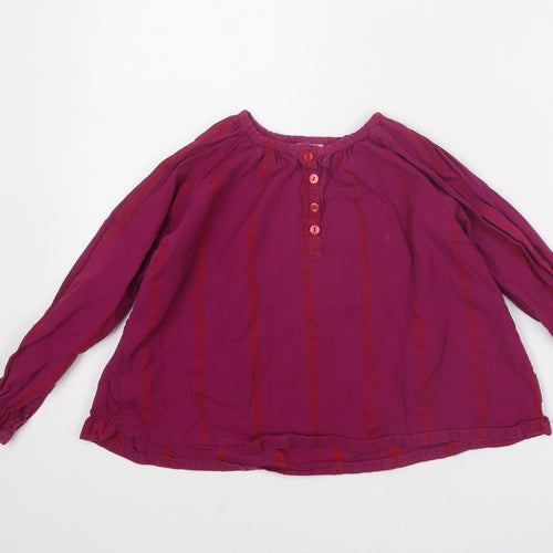 Polarn O. Pyret Girls Purple Geometric Cotton Basic Blouse Size 5-6 Years Round Neck Button