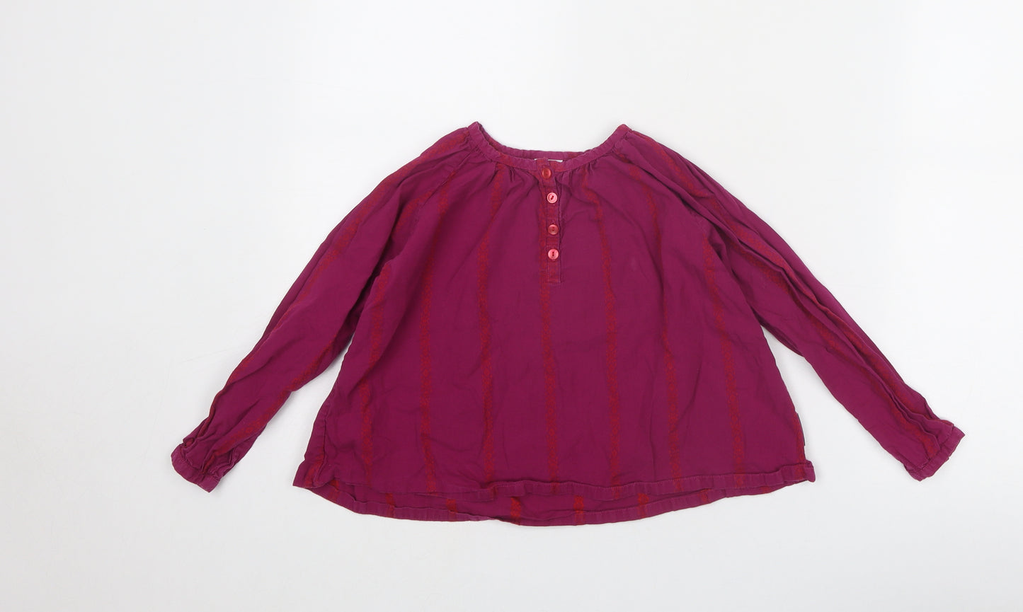 Polarn O. Pyret Girls Purple Geometric Cotton Basic Blouse Size 5-6 Years Round Neck Button