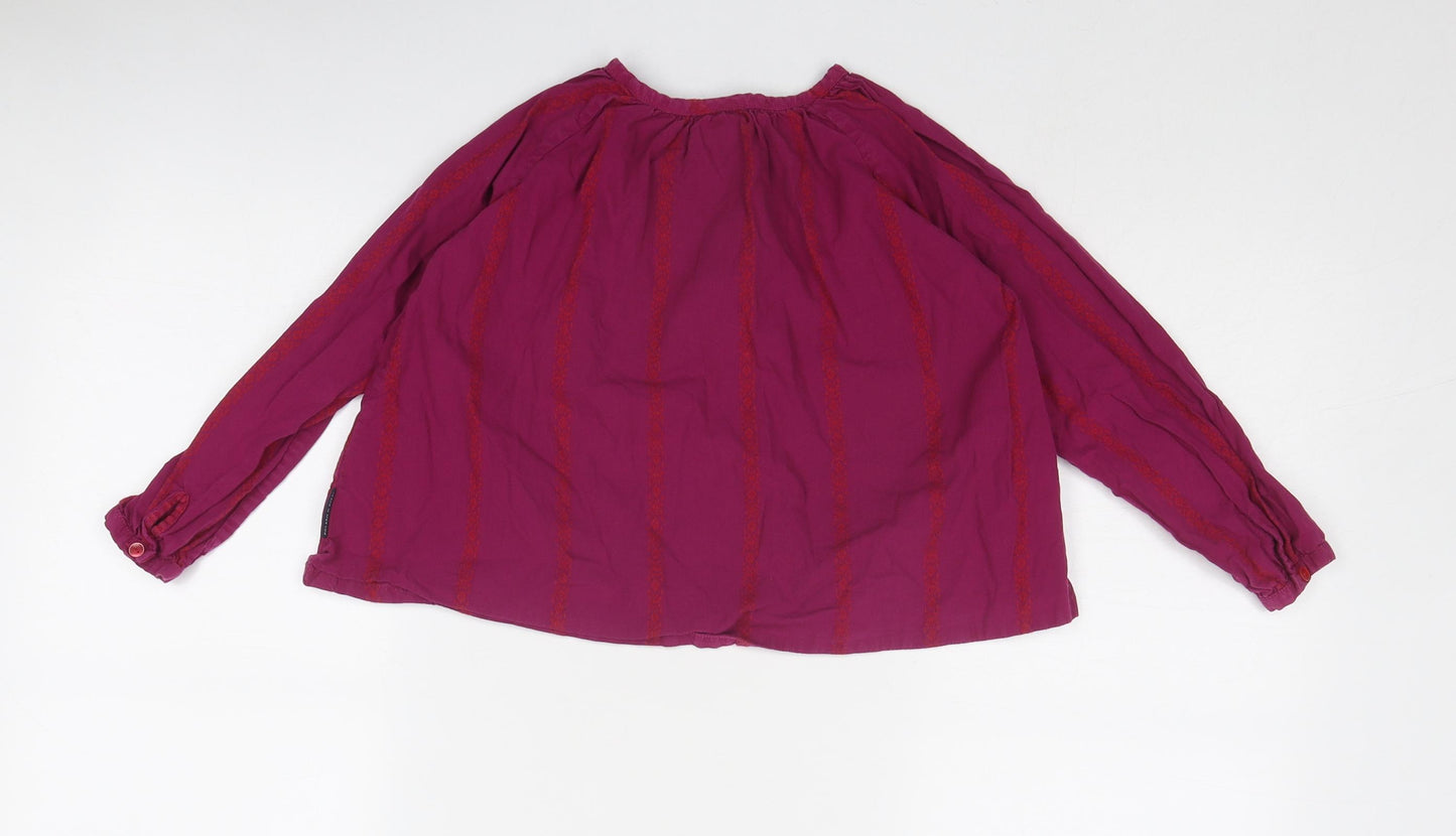 Polarn O. Pyret Girls Purple Geometric Cotton Basic Blouse Size 5-6 Years Round Neck Button