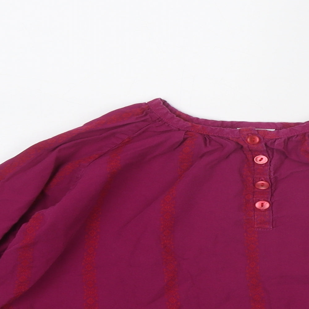 Polarn O. Pyret Girls Purple Geometric Cotton Basic Blouse Size 5-6 Years Round Neck Button