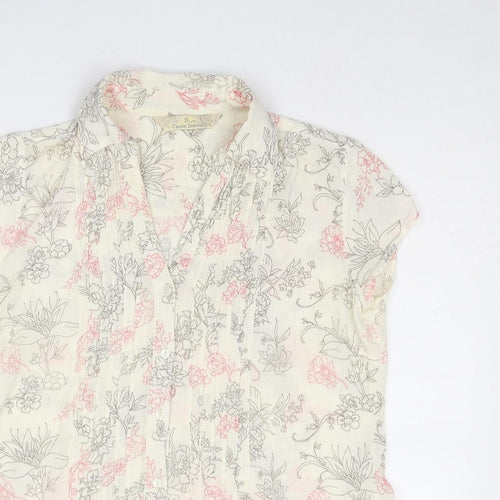 BHS Womens Ivory Geometric Cotton Basic Button-Up Size 10 Collared