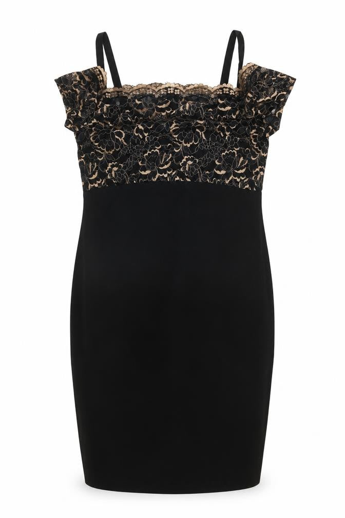 Front view of Paper Dolls women’s black colourblock viscose shift, size UK 10, square neck zip