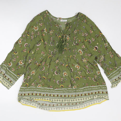 Damart Womens Green Geometric Viscose Basic Blouse Size 16 V-Neck