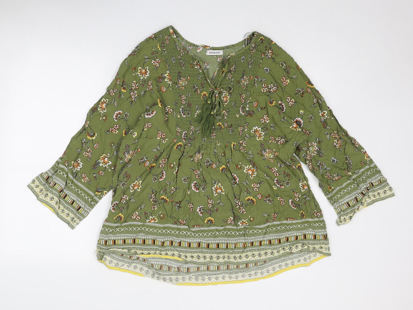 Damart Womens Green Geometric Viscose Basic Blouse Size 16 V-Neck