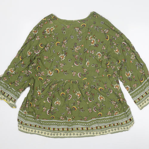 Damart Womens Green Geometric Viscose Basic Blouse Size 16 V-Neck
