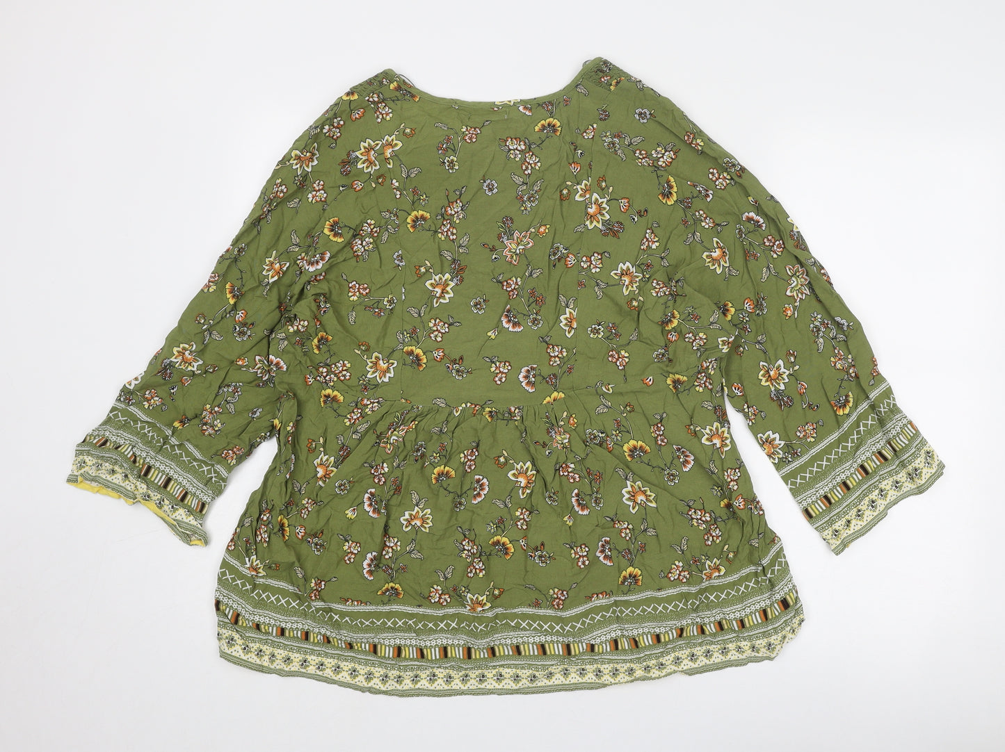 Damart Womens Green Geometric Viscose Basic Blouse Size 16 V-Neck