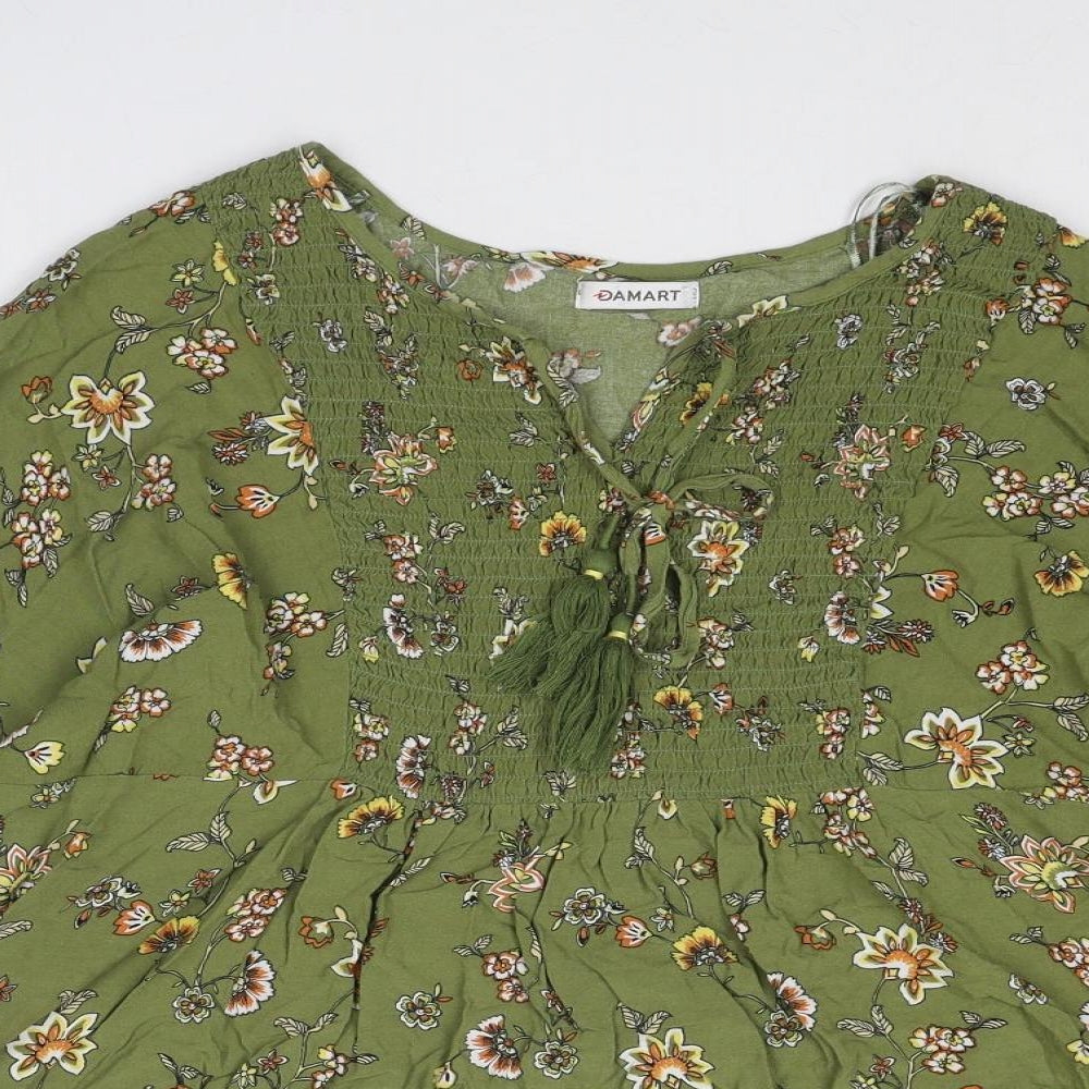 Damart Womens Green Geometric Viscose Basic Blouse Size 16 V-Neck