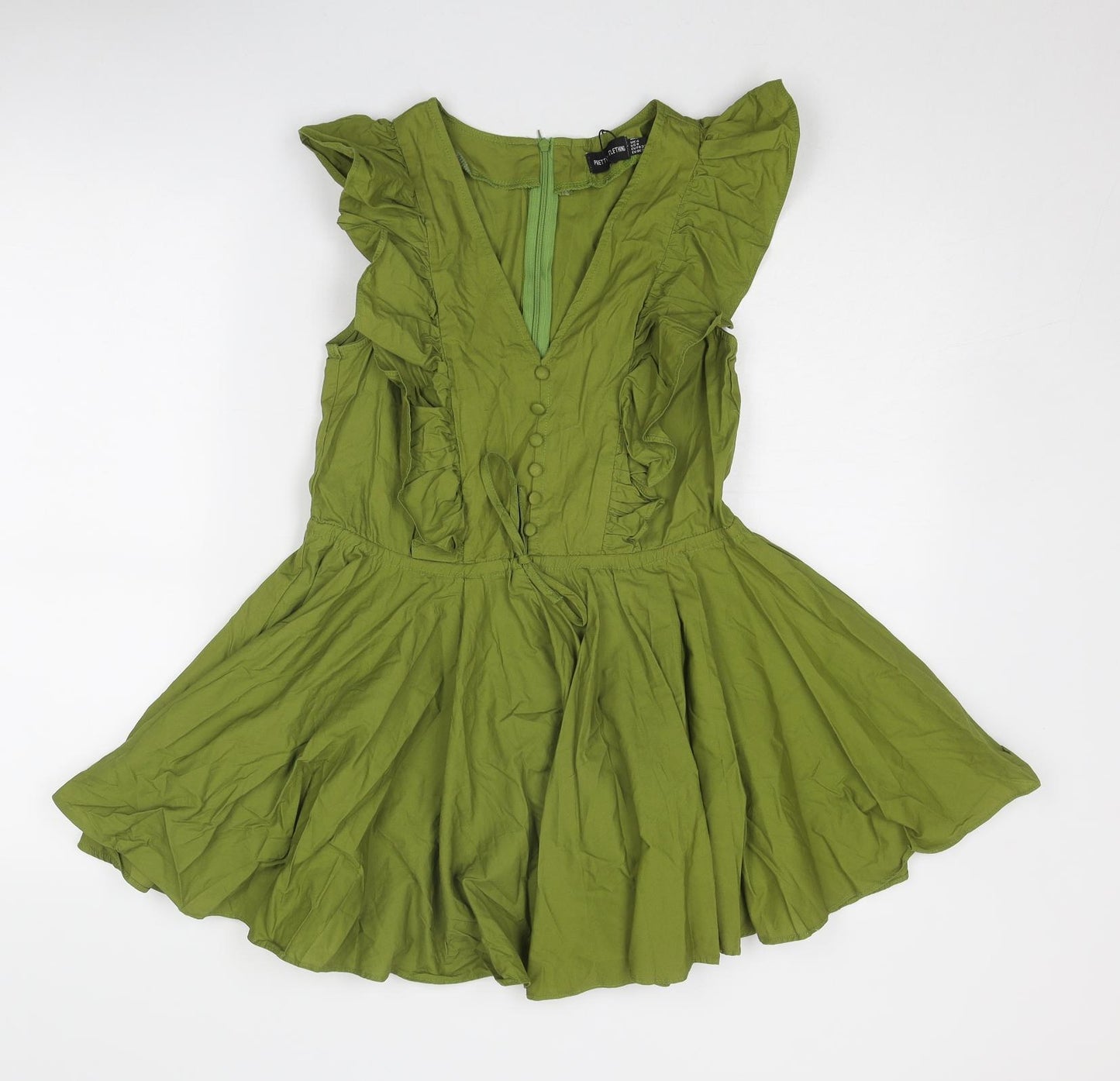 PRETTYLITTLETHING Womens Green Cotton Playsuit One-Piece Size 4 Zip