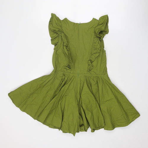 PRETTYLITTLETHING Womens Green Cotton Playsuit One-Piece Size 4 Zip