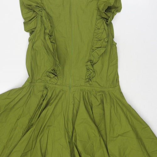 PRETTYLITTLETHING Womens Green Cotton Playsuit One-Piece Size 4 Zip