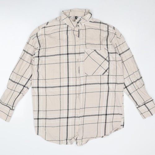 Divided by H&M Womens Beige Striped Cotton Basic Button-Up Size XS Collared