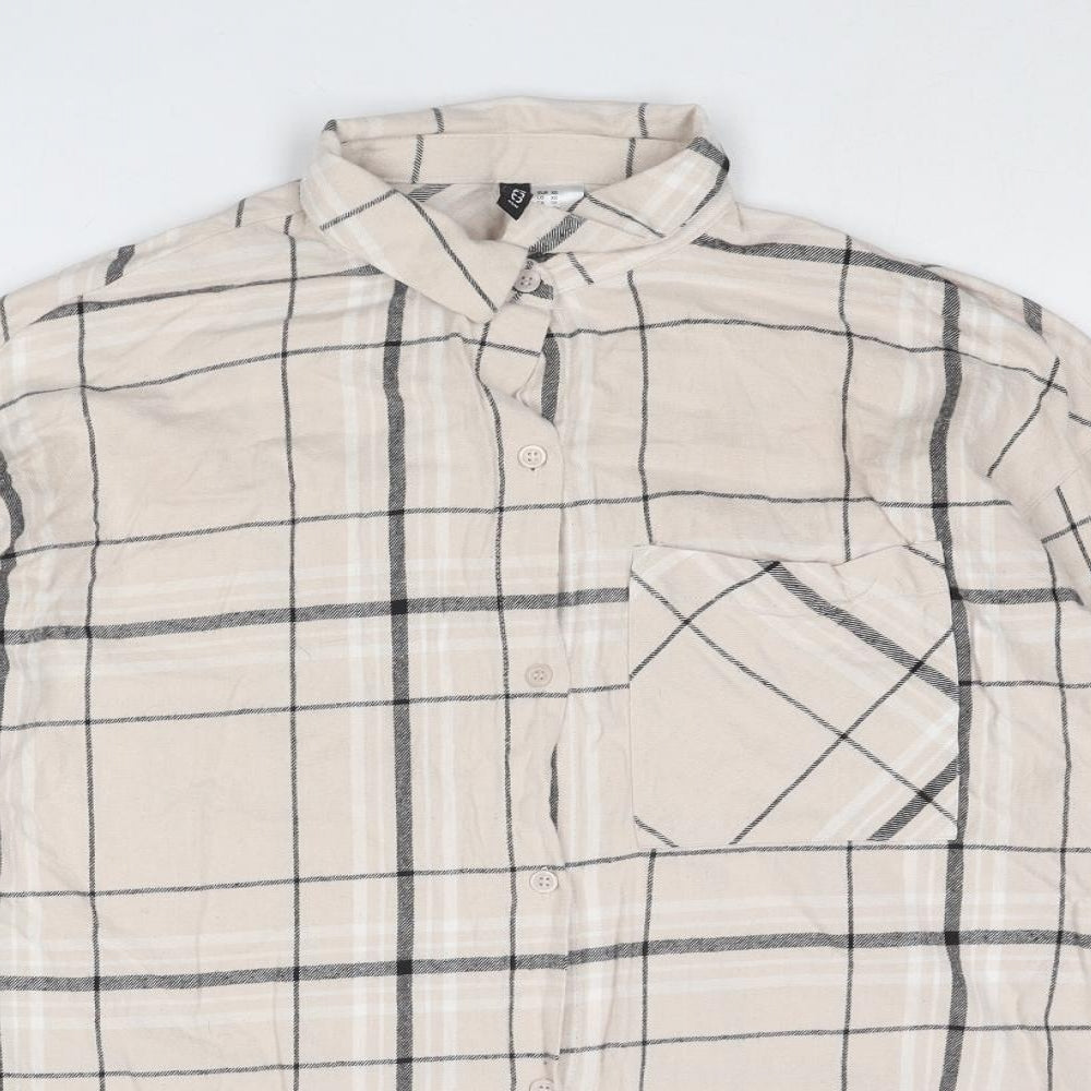 Divided by H&M Womens Beige Striped Cotton Basic Button-Up Size XS Collared