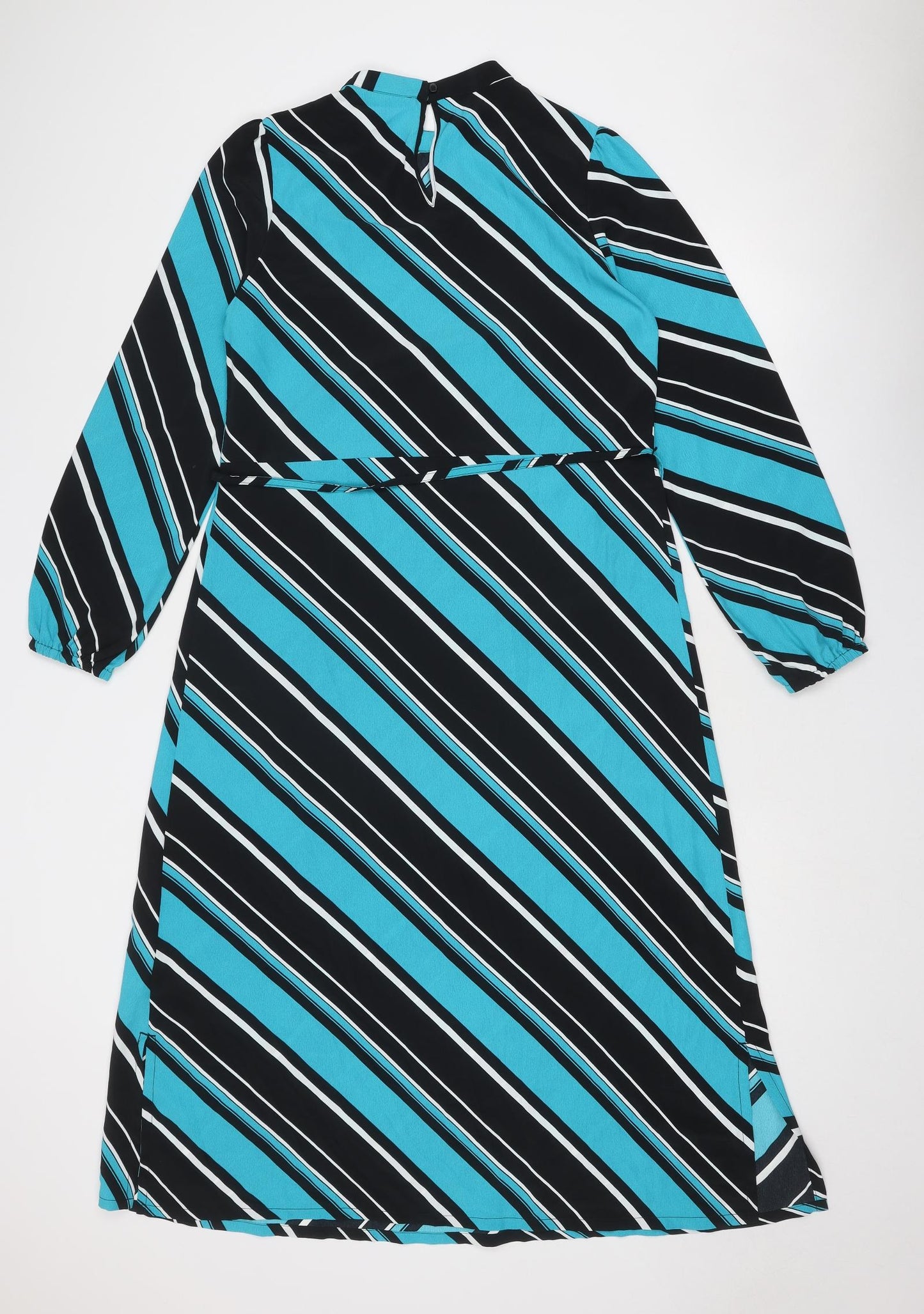 Marks and Spencer Womens Blue Striped Polyester Trapeze & Swing Size 8 Round Neck Button