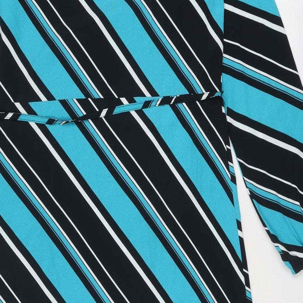 Marks and Spencer Womens Blue Striped Polyester Trapeze & Swing Size 8 Round Neck Button