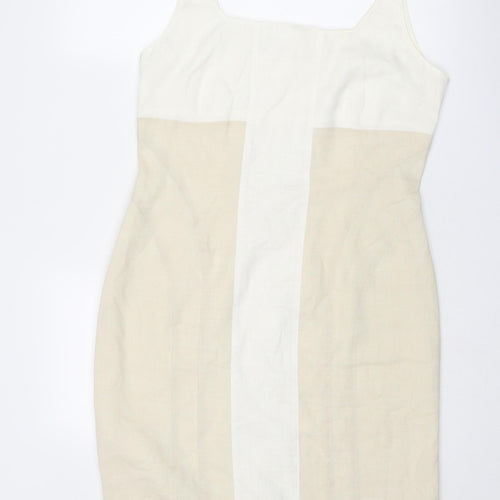Umlauf & Klein Womens Beige Colourblock Polyester A-Line Size 16 Square Neck Zip