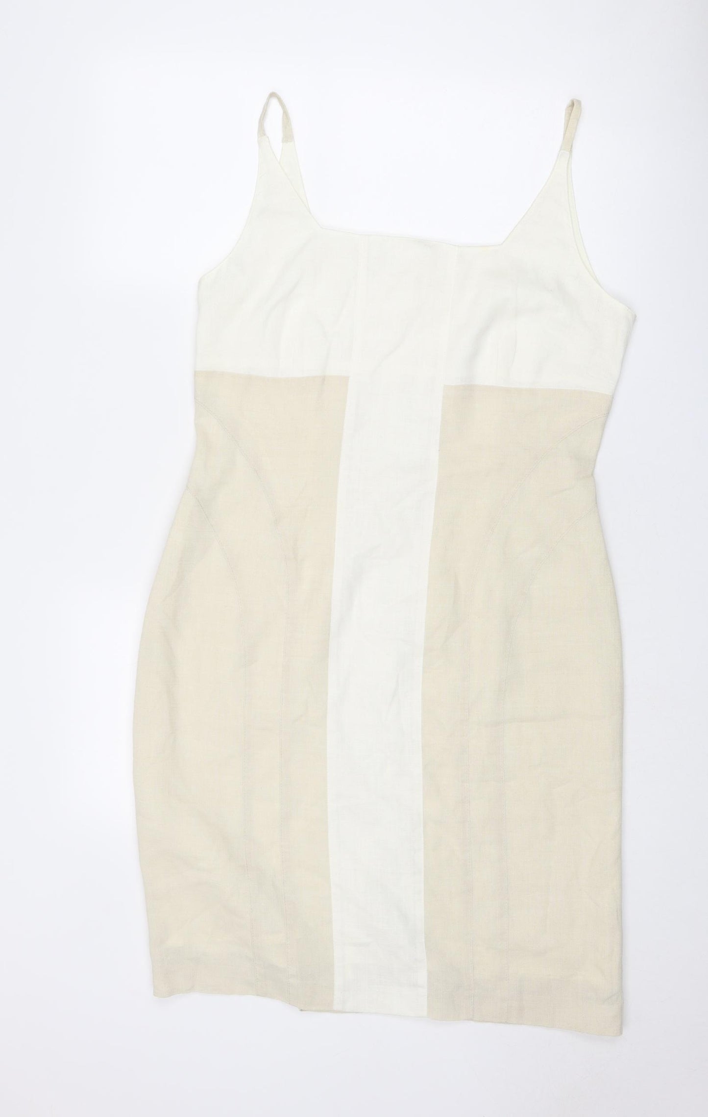 Umlauf & Klein Womens Beige Colourblock Polyester A-Line Size 16 Square Neck Zip