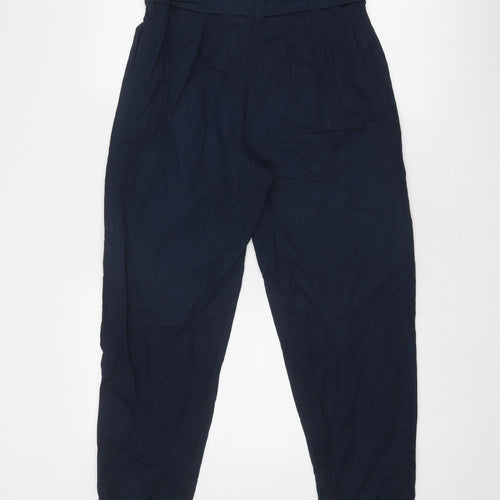 Monsoon Womens Blue Linen Chino Trousers Size 10 Regular Zip