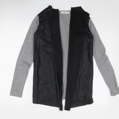 Zara Womens Grey V-Neck Viscose Cardigan Jumper Size M - Faux Leather Style